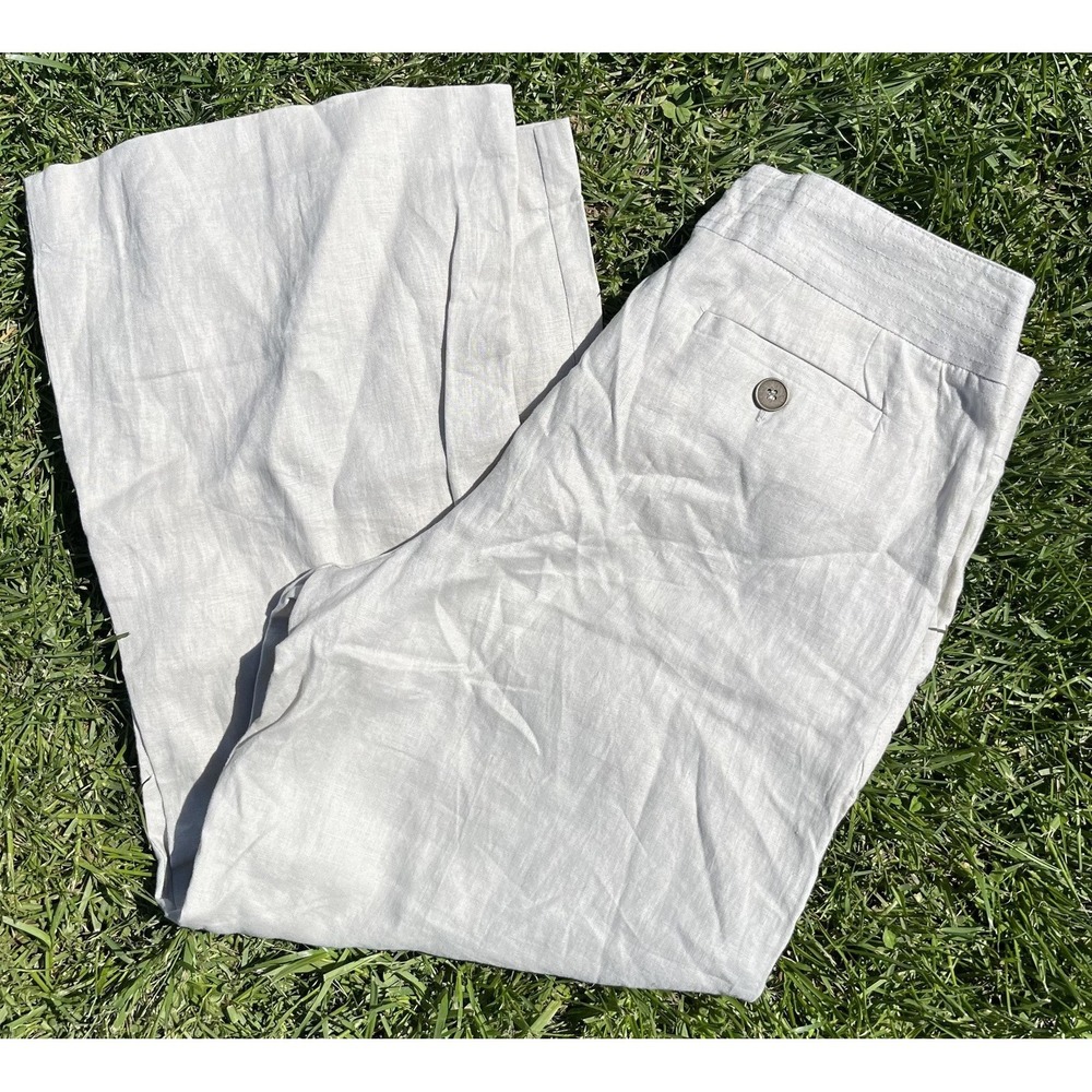 Workshop Andrea Jovine Pants Womens 8 Linen Cropped Wide Leg Chambray - Picture 2 of 9